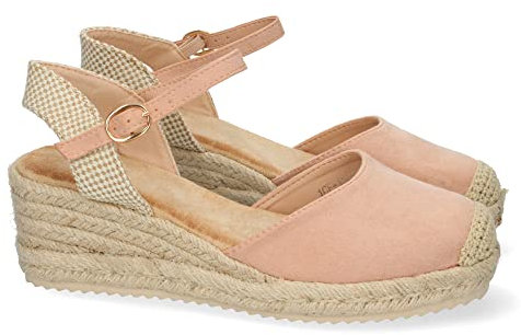 shoes&blues.es 63015-Sandalia de Cuna para Mujer, Forrado de Yute, Pala Cerrada, y Cierre de Hebilla, Primavera Verano 2022. Talla 38 Rosa