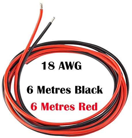 CESFONJER Cable de silicona de 18 AWG [6 metros negro y 6 metros rojo], Cable de cobre estañado flexible resistencia a alta temperatura, para RC Coche, avión no tripulado, batería de avión, etc