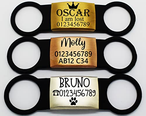 SUCRE Laser Engraved Dog Tags and Cat ID Name, Steel-Silicone Slide On Dog Tags for Pets Engraved UK in 6 Colors | Personalised Cat Collar ID, Puppy Accessories & Puppy Essentials (Silver-Black)