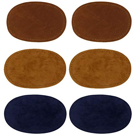 zalati Ellenbogen- und Knieflicken, oval, zum Aufnähen, 2 x Blau, 2 x Braun, 2 x Kamel, 6 Stück