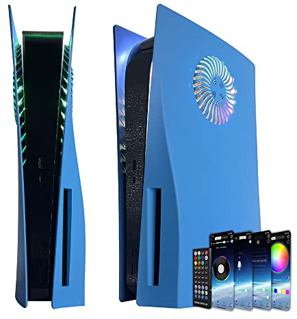 Faceplate für P5 mit RGB-Lichtstreifen und Staubfilter für Kühlungsöffnungen DOBEWINGDELOU 400+ Effekte LED-Lichtring Konsolenabdeckung für Disc Edition DIY Dekoration Kit Zubehör Blau