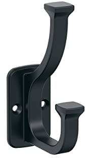 Amerock H37007MB | Alder Double Prong Decorative Wall Hook | Matte Black Hook for Coats, Hats, Backpacks, Bags | Hooks for Bathroom, Bedroom, Closet, Entryway, Laundry Room, Office