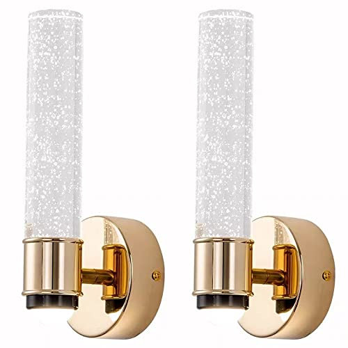 TPMAFF LED-Kristall-Wandleuchte, Wandleuchte aus goldfarbenem Metall, mit klarem Bubble-Acryl-Schirm, 10 W, 4000 K, nach Oben und unten Leuchtend, Schminkleuchte zur Wandmontage