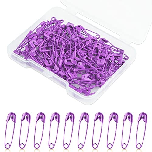 19 mm Sicherheitsnadeln, 120 Stück Metall Mini Sicherheitsnadeln Safety Pins für Kleidung Anhänger Hijab Handwerk Quilten Kleid Charms Schmuckherstellung (Violett)