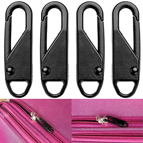 Reißverschluss Anhänger zur Reparatur, 4 Stück, aus Metall, in Schwarz, Ersatz Zipper für Reissverschluss, RV Schieber für Mantel, Koffer, Jeans, Tasche, Reißverschlussanhänger Puller Laschen