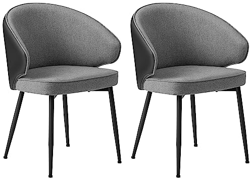 VASAGLE Esszimmerstühle, 2er Set, Küchenstühle, Polsterstühle, Sessel mit Armlehnen, Metallbeine, modern, Wohnzimmerstühle, für Esszimmer, Küche, dunkelgrau LDC102G01