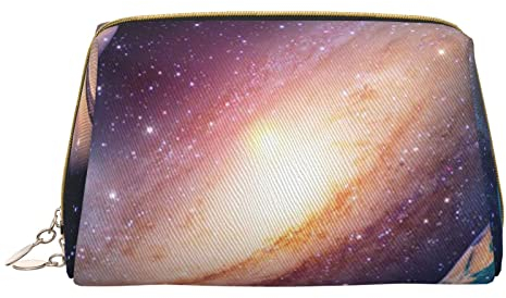 Dolphin Damen Leder Kosmetiktasche Handtasche Niedlich Kulturbeutel Organizer Reise Make Up Tasche, Universum Galaxie Weltall, Einheitsgröße