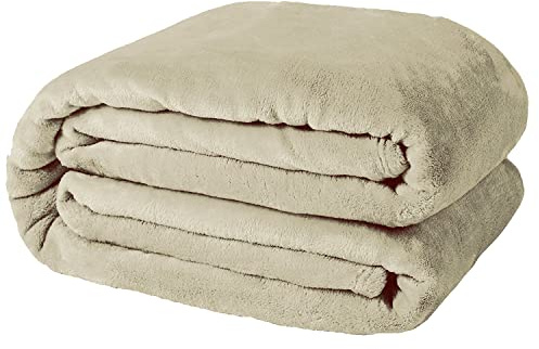Casabella Deluxe Soft Faux Fur Mink Fleece Throw Blanket-200X240 CM, Sofa Throws, Cozy Warm Blanket Throw for Bed, Settees, King Cream Fleece Blankets