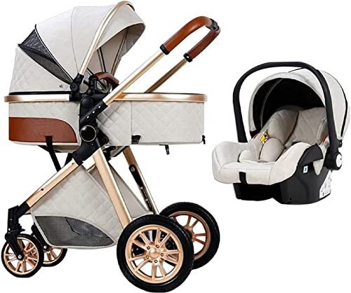 Kinderwagen Kinderwagen Hohe Landschaft Kinderwagen Reversibel Faltbare Aluminiumlegierung Anti-Schock Kleinkind Kinderwagen Kinderwagen,Weiß