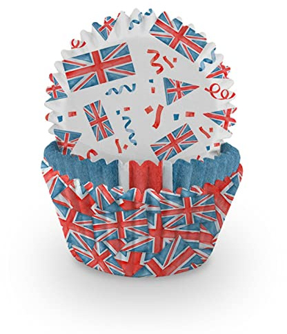 Union Jack Cake Cases | Pack of 75 Paper Cake Cases with 3 Union Jack Flag Designs | King Charles Coronation Party Cupcake Cases Baking Cups