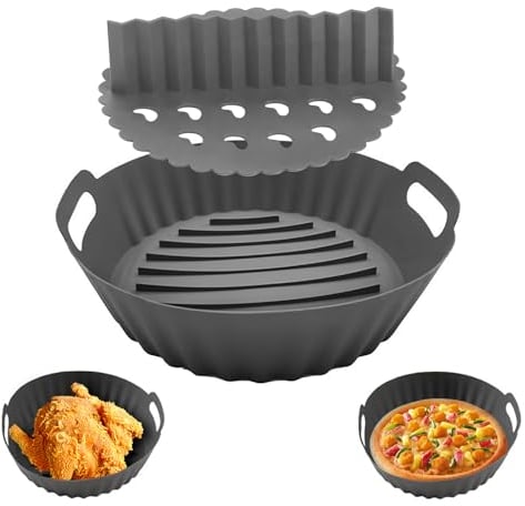 Round Silicone Air Fryer Liners, 6.7 inch Reusable Air Fryer Liner with Divider, Air Fryer Accessories, Silicone Airfryer Liner for Tower Ninja Cosori 3.8L - 5.2L