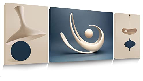 hyidecorart Leinwand Bilder Set Abstrakt Gross 118x40 cm XXL Wanddeko Wohnzimmer, Wandbilder mit Rahmen Schlafzimmer Modern Morandi Blau Beige Kunstdruck Zimmer Deko Aesthetic Room Decor