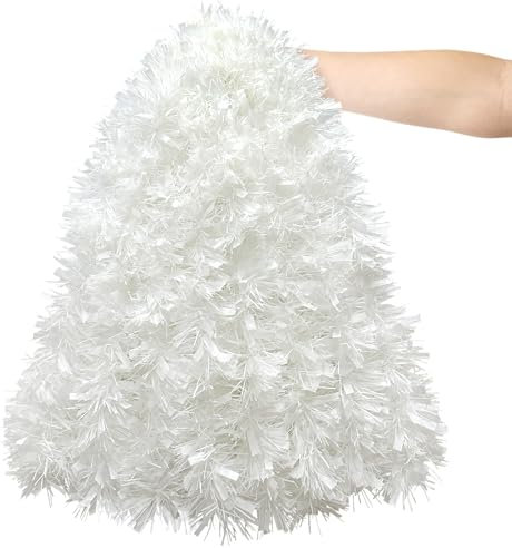 10m Girlande Weihnachten, Weiße Lametta Girlande dicken Schnee Tannengirlande Girlande für Weihnachtsbaum, Decke hängende Dekoration für Xmas Party