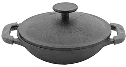 Servierpfanne 14 cm aus Gusseisen emailliert Wok-Pfanne Bratpfanne Servierpfännchen für Fajitas, BBQ, Omelette, Tapas und Desserts Gusspfännchen Gusswok