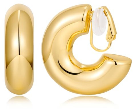 WOWORAMA Klobige goldene Creolen Clip Ohrringe für Damen C Form dicke Statement Ohrringe ohne Piercing 30 mm goldene klobige Creolen