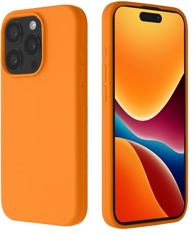 kalibri Premium Silikon Handyhülle kompatibel mit Apple iPhone 15 Pro Hülle - Handy Silikon Case - stoßfeste Schutzhülle mit weichem Mikrofaserfutter - Fruity Orange