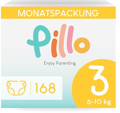 Pillo Windeln 3 - Karton mit 168 Windeln, 6 Packungen mit 28 Windeln Größe 3 - Midi (6-10 kg) - Windel Baby Diapers