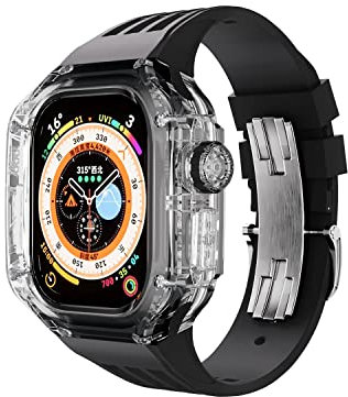 ONECMN 49MM Ultra Case+Sport Watch Strap para Apple Watch Ultra Luxury Modificación Kit Transparente Case For Iwatch Series Silicone Band, 49mm, Agate