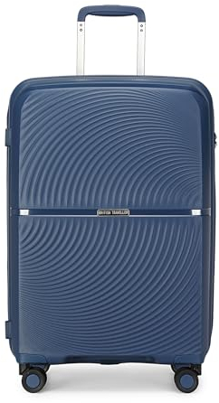 British Traveller Large 4-Wheel Lightweight Polypropylene 23kg Hard Shell Suitcase Durable Check in Hold Suitcase with TSA Lock (Navy)