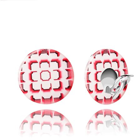 Retro Groß Runde Clip Ohrringe - Ohrclips Ohne Ohrlöcher für Damen (Stil 21 - Weiß und Rot)