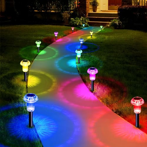 AONELAS Solar Lights Outdoor 8 Pack Solar Pathway Lights Solar Garden Lights LED Waterproof Mushroom Color Changing Outdoor Solar Lights for Yard Garden Decor for Outside (Multi-Colored)