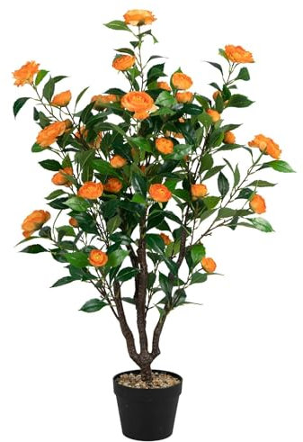 SOARS Kunstpflanze, Kunstbaum Kamelie 102 cm, Zimmerpflanzen mit 37 Blüten, Kunstpflanzen im Topf, Deko Pflanzen für Indoor & Outdoor