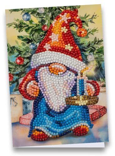 Ideen mit Herz Diamond-Painting-Grußkarte | Din B6 (11,5 x 16,5 cm) | 370 g/m² | inkl. Umschlag & Werkzeug (Wichtel mit Kerze)