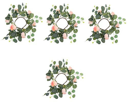 Amosfun 4stücke Künstlicher Rosenkranz Für Kerzen Dekorativer Blütenring Für Säulen Tischdeko Für Hochzeiten Und Und Langlebig Champagner
