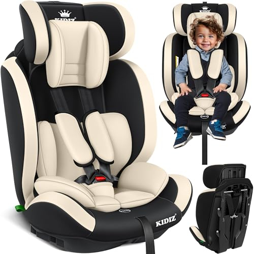 KIDIZ® Autokindersitz Kinderautositz Gruppe 1+2+3 9-36 kg 5-Punkt-Sicherheitsgurt, Autositz, Kindersitz, Einstellbare Kopfstütze, Mitwachsende Sitzerhöhung 1-12 Jahre, Stabil und Sicher