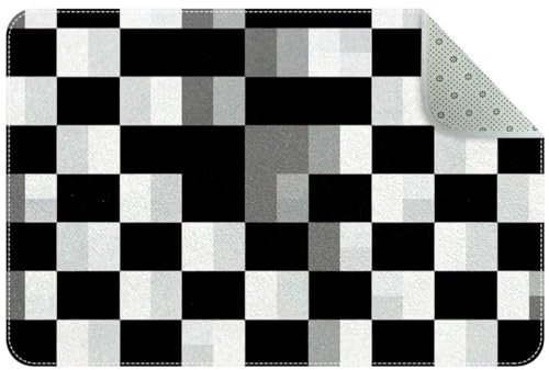 VTGHDEEQ Teppiche für Wohnzimmer,Teppiche für Schlafzimmer,waschbarer Teppich,schwarz weiß Gery kariert,24x16 in