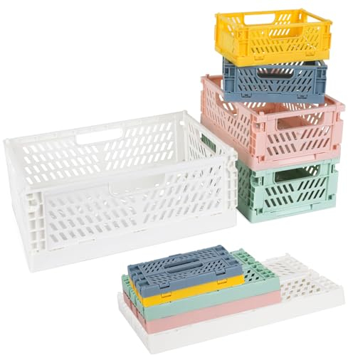 5 Stück Klappkiste Plastik Klappkorb, (30*20*12cm)(20*15*9cm)(15*10*5.7cm) Mini klappbox Tragbar Aufbewahrunskisten Bunt Stabil Faltbare Aufbewahrungskiste, für Zuhause, Büro, Geschäft, Schule