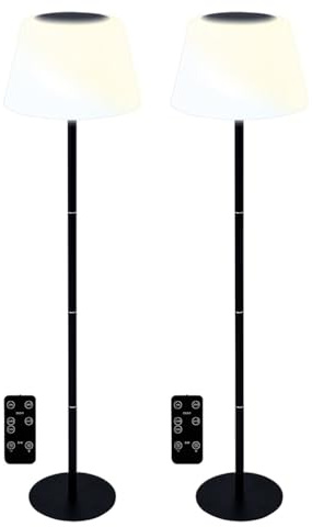 Lunartec Akku-Stehleuchte: 2er-Set Solar-LED-Tisch- & Stehleuchte, Fernbedienung, CCT, 400 lm (Solar Tischleuchte Outdoor, Wohnzimmerleuchte)