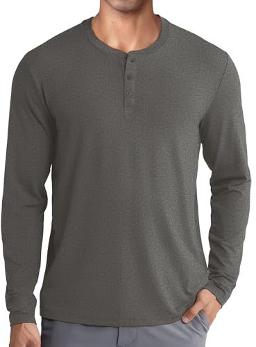 COOFANDY Mens Henley T Shirts Long Sleeve Grandad T Button Tops Winter Regular Fit Shirt for Men UK Medium Grey M