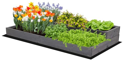 MODO24 Hochbeet Holz, 2-stufiger, Blumenkasten 18x117x63 cm, Grau | Komplettes Anzuchtset inkl. Schrauben, Dekoratives Gemüsebeet, Kräuterbeet & Blumenkasten für Garten und Terrasse