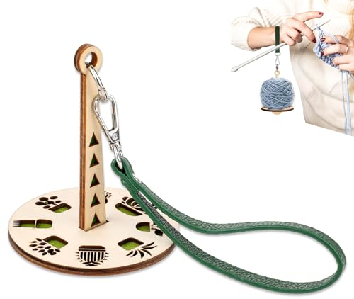 Molain Handgelenk Garnhalter aus Holz, Tragbarer Handgelenk Garnhalter, 360° Drehung Holz Mini Garnhalter mit Handgelenkschlaufe Garnverwirrungen Vorzubeugen Geschenk für Strickliebhaber(grün)