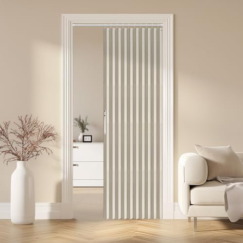 AJAZZ Magnetischer Türvorhang, 100% Verdunkelung, Akkordeon-Tür, Türvorhang, unsichtbar, für Schlafzimmer, Zimmer, Wohnzimmer, 1 Paneel (B x L), Cremeweiß