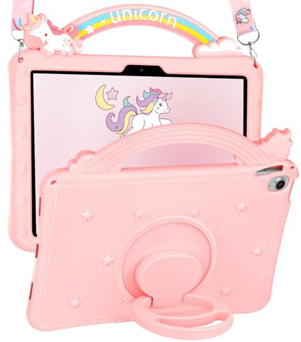 Phonebliss Funda para iPad Air de 11 pulgadas M3 2025/M2 2024 – para mujeres y niñas, bonita funda con asas y correa, diseño único de dibujos animados 3D, funda de silicona para iPad Air de 11