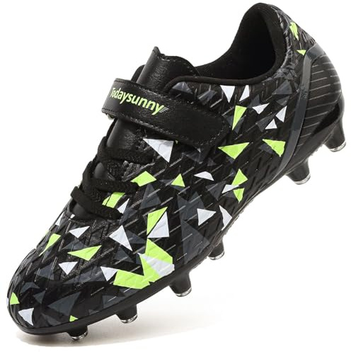 Kids Football Boots Boys AG/FG Football Shoes Girls Rugby Boots Soccer Shoes Soccer & Rugby, Unisex Indoor/Outdoor Training & Running Sneakers Black