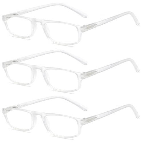 Lanomi 3er Pack Schmal Lesebrille Herren Damen Blaulichtfilter Lesehilfe Rechteckig Sehhilfe Federscharniere Anti Blaulicht Brille mit Sehstärke 3 Stück Transparent Lesebrillen 2.5