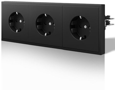 BSEED Enchufe de Pared con Garfio,Mate Enchufes Estándar,Enchufes con Seguridad infantil,Fácil Instalación,C-Series,16A 250V,3 Enchufes,220mm Negro