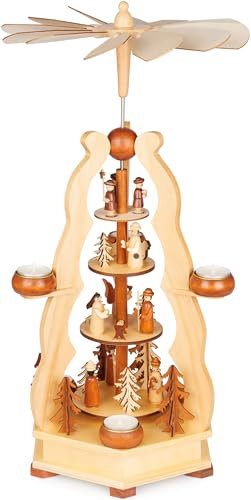 BRUBAKER Pirámide de Navidad de Madera - Pirámide con Rey, Cantores de Estrellas, María, José y Jesús - Pirámide de Navidad de Mesa para 6 Lámparas de 55 cm de Altura - Pintada a Mano