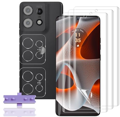 Rnnmeeko Protector de Pantalla para Motorola Edge 50 Pro,[3 Pack] TPU Protector de Pantalla y [2 Pack] Motorola Edge 50 Pro Cristal Templado Protector de Lente de Cámara, Anti-Arañazos