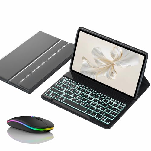 JZCZMCE Tastatur Hülle für Honor Pad 8 12, Magnetische Abnehmbare Kabellose Beleuchtete Tastatur mit Bluetooth-Maus,Schwarz