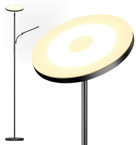 LUCKEA LED Uplighter Floor Lamp Living Room - 2700K-6500K Color Temperature, Modern Floor Lamp with Remote Control & Touch Control (42W Black)