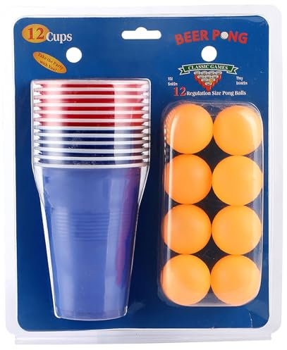 Generisch Beer Pong Becher Set Beer Pong Becher Enthält 12 Becher Und 12 Tischtennis 500 Ml Beer Pong Becher Wiederverwendbare Beer Pong Party Becher Für Party Trinkspiele Camping (B, 27.8x23x9.5cm)