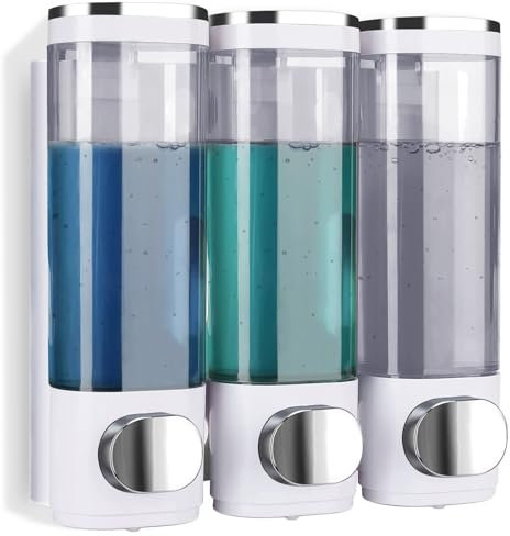 Distributeurs de Savon Mural 3 X 300ml, Distributeur de Savon de Douche sans Perçage, Distributeur de Shampoing et Après-shampoing, Distributeur de Savon Manuel, pour Cuisine, Salle de Bain, WC