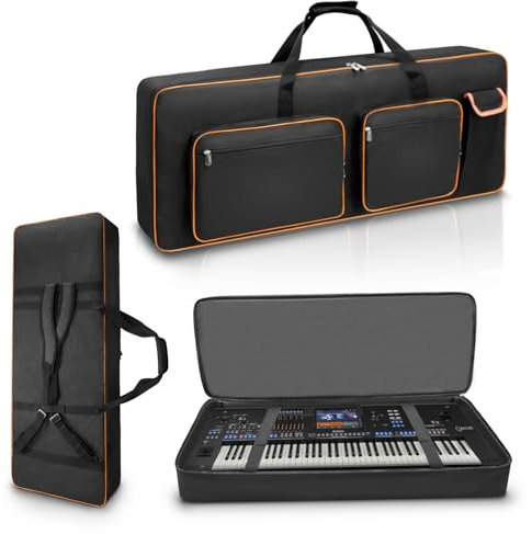 LIWSHWZ 76 Key Keyboard Case,10mm Pearl Cotton Full Padded Electric Piano Keyboard Gig Bag with Handles,Adjustable Shoulder Straps,46.4X17.7X5.7Waterproof Piano Keyboard Bag with 5 Accessory Pocket