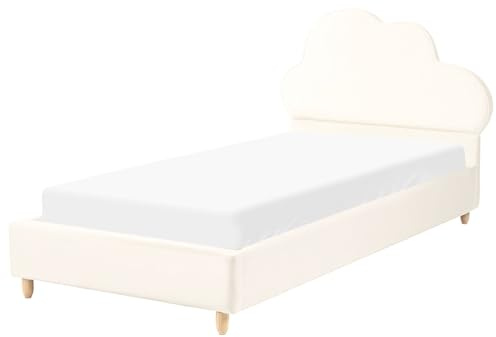 Beliani Kinderbett Samt Hellbeige mit Lattenrost 90x200 cm hohes Kopfteil Wolke Bellevue