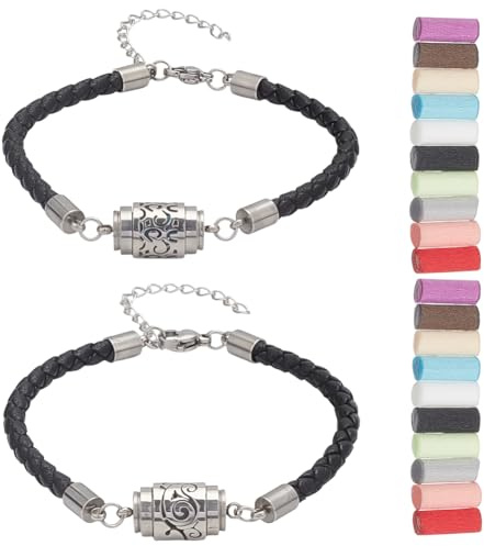 WEBEEDY 2 Styles Ätherisches Öl Diffusor Armband Edelstahl Verstellbare | 23cm,Mit Austauschbaren Parfüm 20 Pads,Für Frauen Männer, Mit Lederarmband,Halloween Christmas
