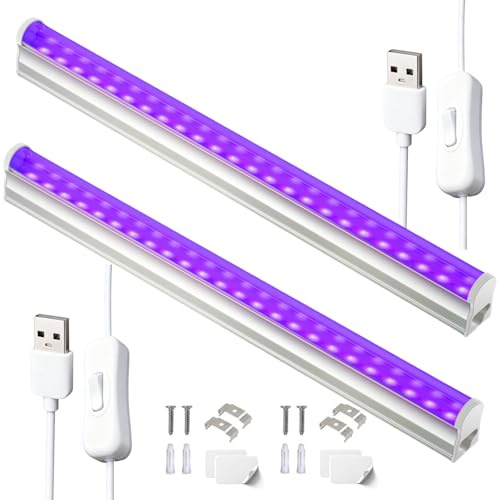 Smavolt Schwarzlicht Röhre 10W USB, tragbar mit Schalter, 385-400 nm UV Licht, Schwarzlicht LED Bar für Halloween Party Disco Club Bar Körperkunst